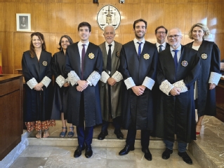 (De izquierda a derecha) La secretaria de Gobierno Sílvia Martínez, la magistrada Catalina Martorell, el magistrado David Fernández, el presidente del Tribunal Superior Carlos Gómez, el magistrado Bernat Ramón, el presidente de la Sala Contenciosa Fernando Socias, el presidente accidental de la Audiencia Provincial de Balears Mateo Ramón y la magistrada jueza Decana de los Juzgados de Palma Sonia Vidal